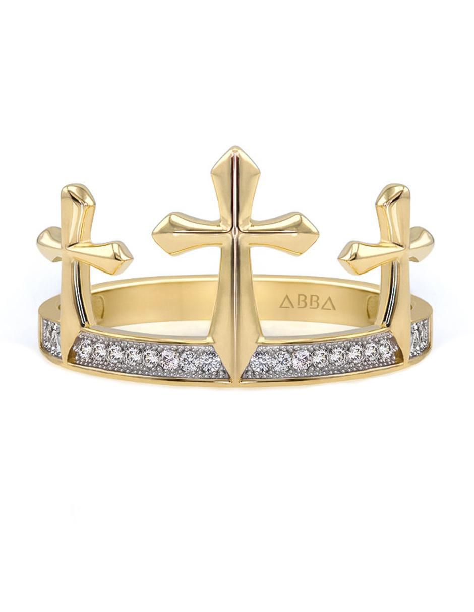 Anillo de corona 10 k de oro zirconia brillante