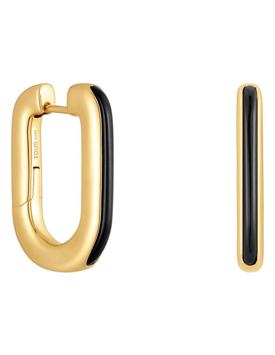 Aros Line de plata p 925 con acabado baño de oro ónix