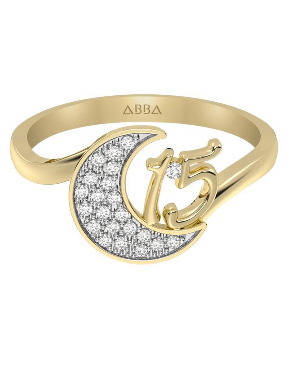 Anillo de luna 10 k de oro zirconia brillante