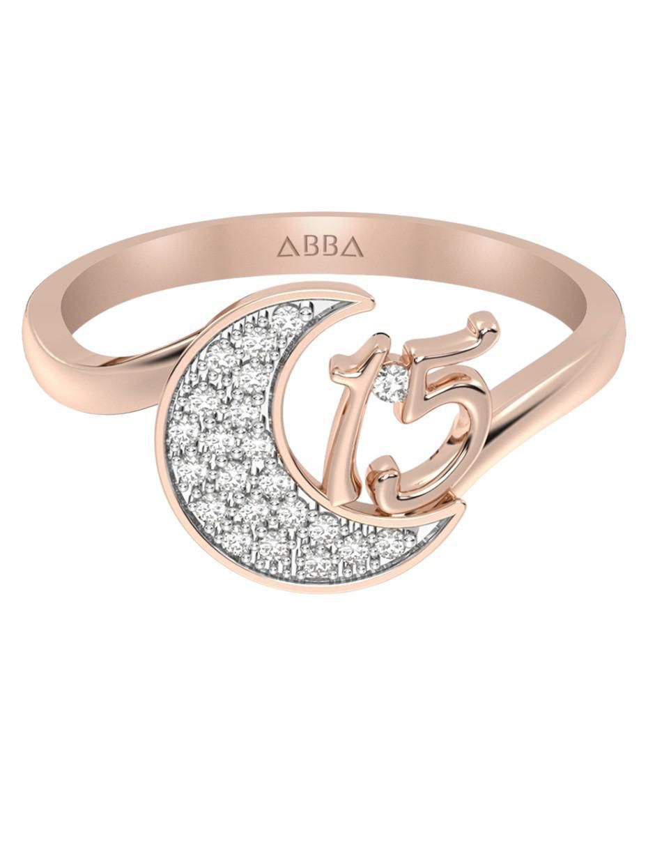 Anillo de luna 10 k de oro zirconia brillante