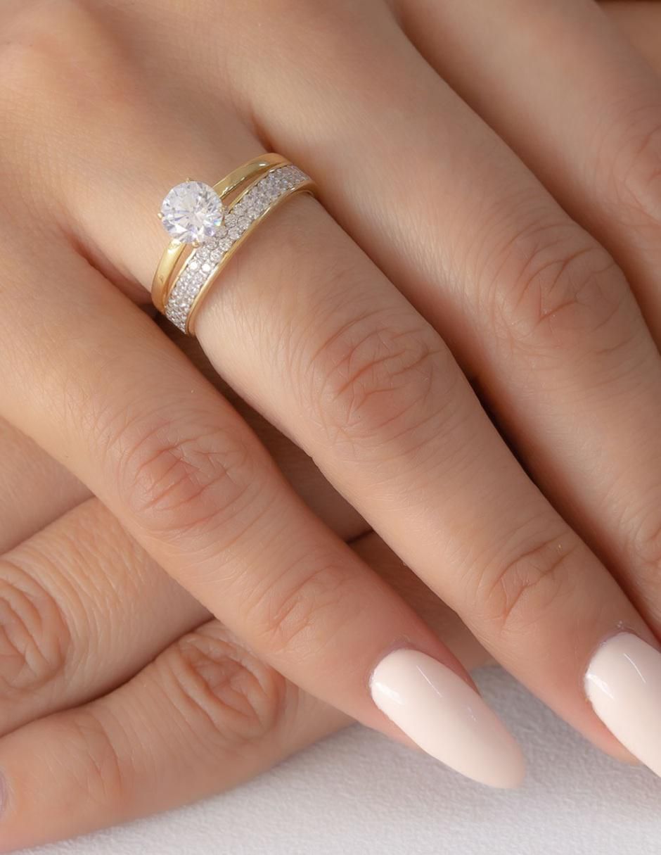 Anillo de compromiso "de" oro 14 k abba joyas sin familia zirconia