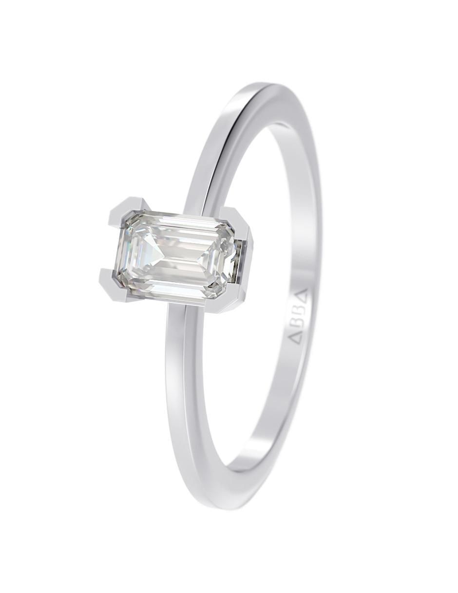 Anillo rectangular 14 k de oro zirconia brillante 3