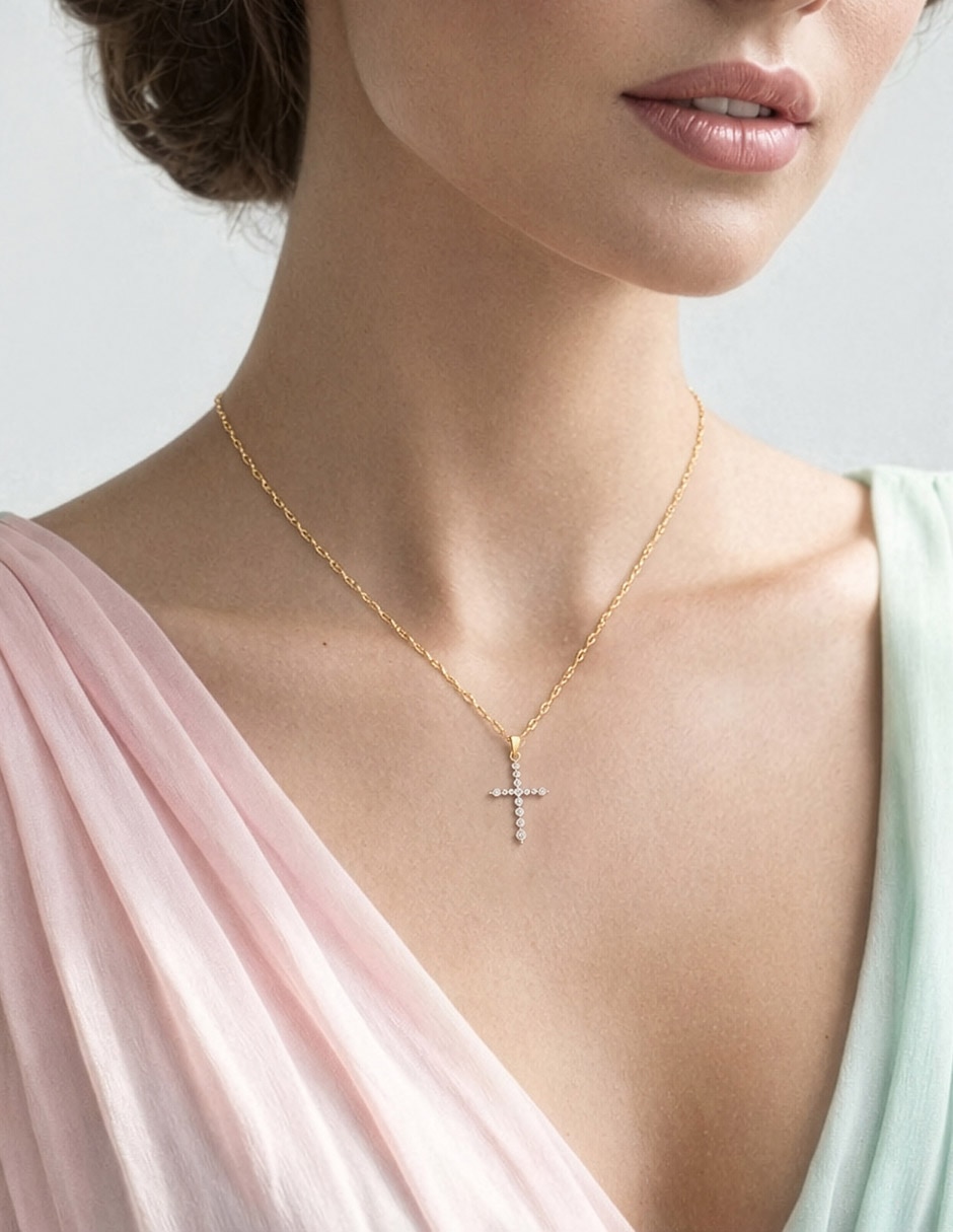 Collar de cruz de Oro 14 K 3