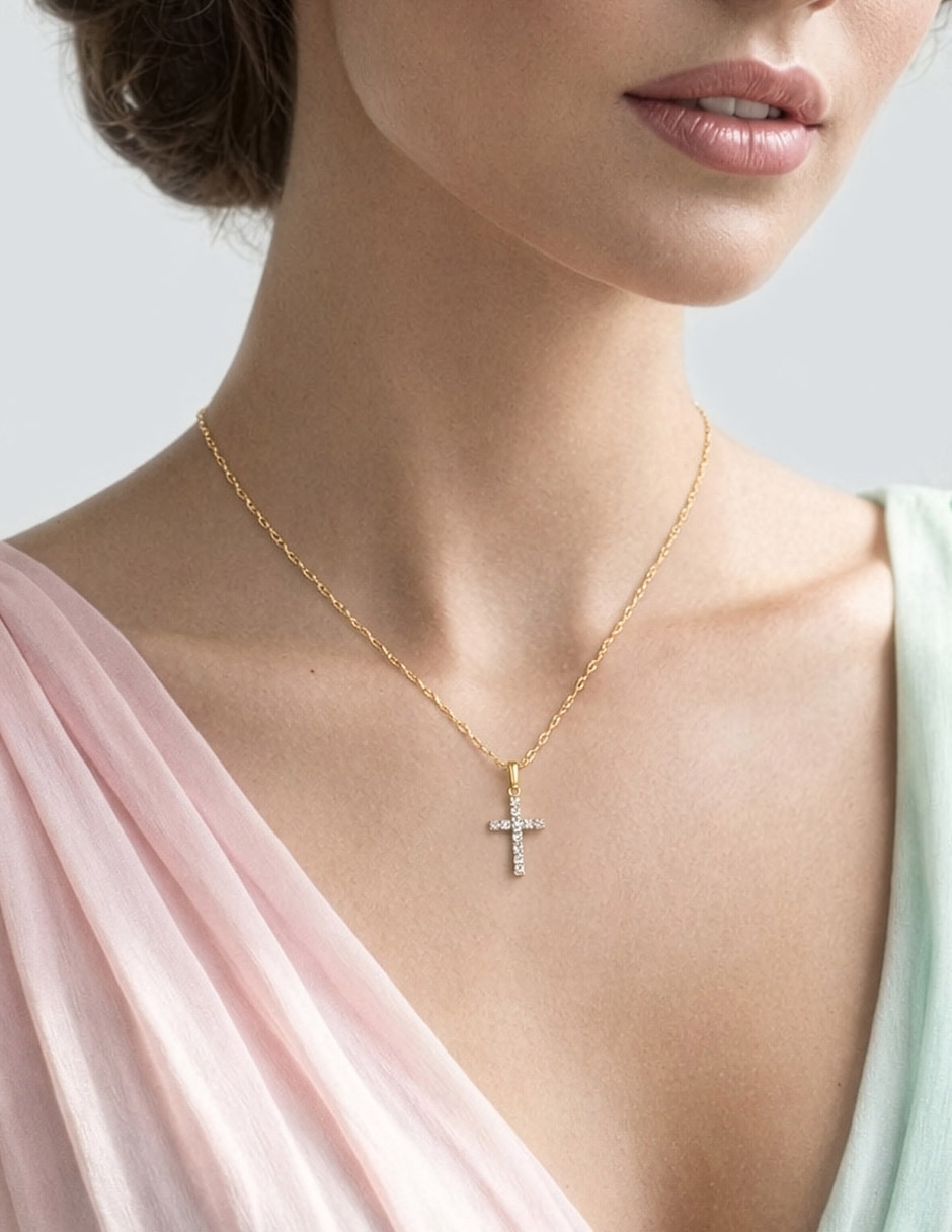 Collar de cruz de oro amarillo 14 K 3