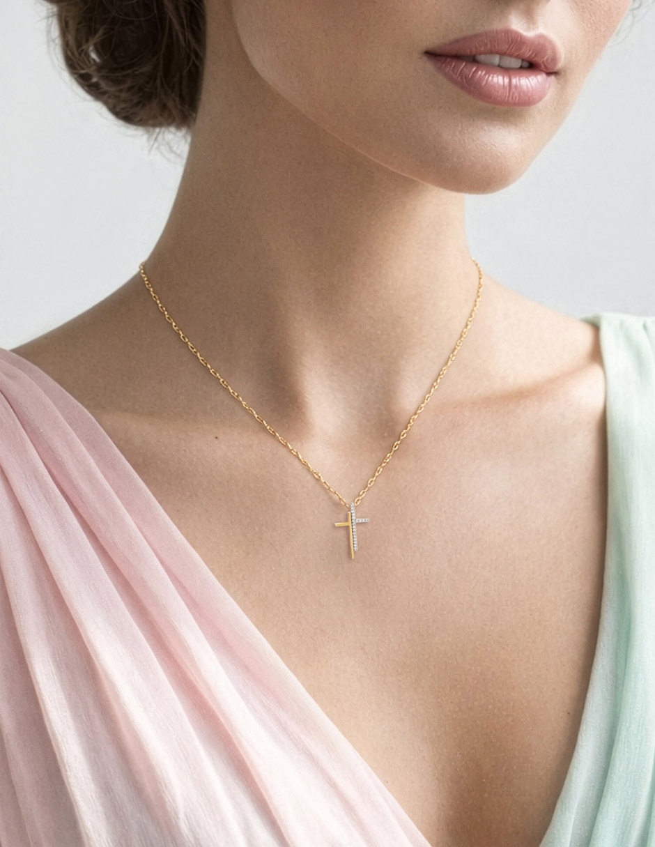 Collar de cruz de oro 14 K 3