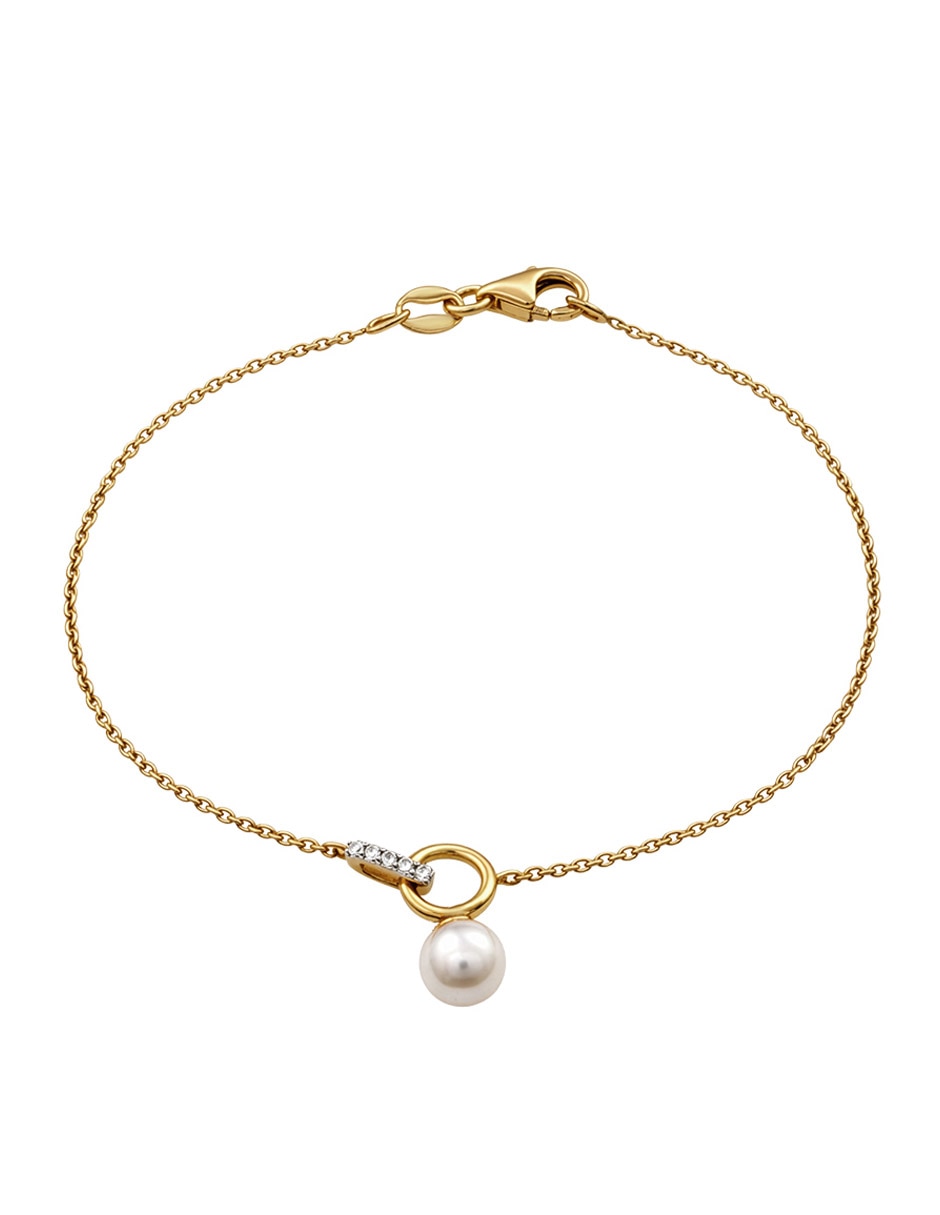 Pulsera de oro con perla 14 K acabado brillante Pulsera de oro con perla 14 K acabado brillante
