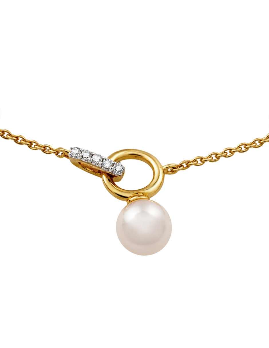Pulsera de oro con perla 14 K acabado brillante 2