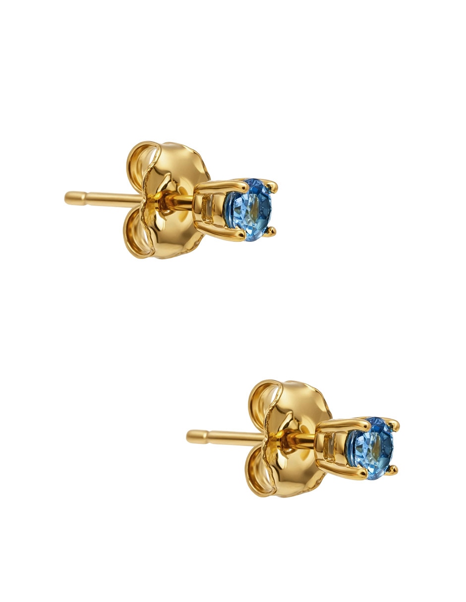 Aretes cortos de oro 14 K con acabado brillante Topacio Azul Londondres 2