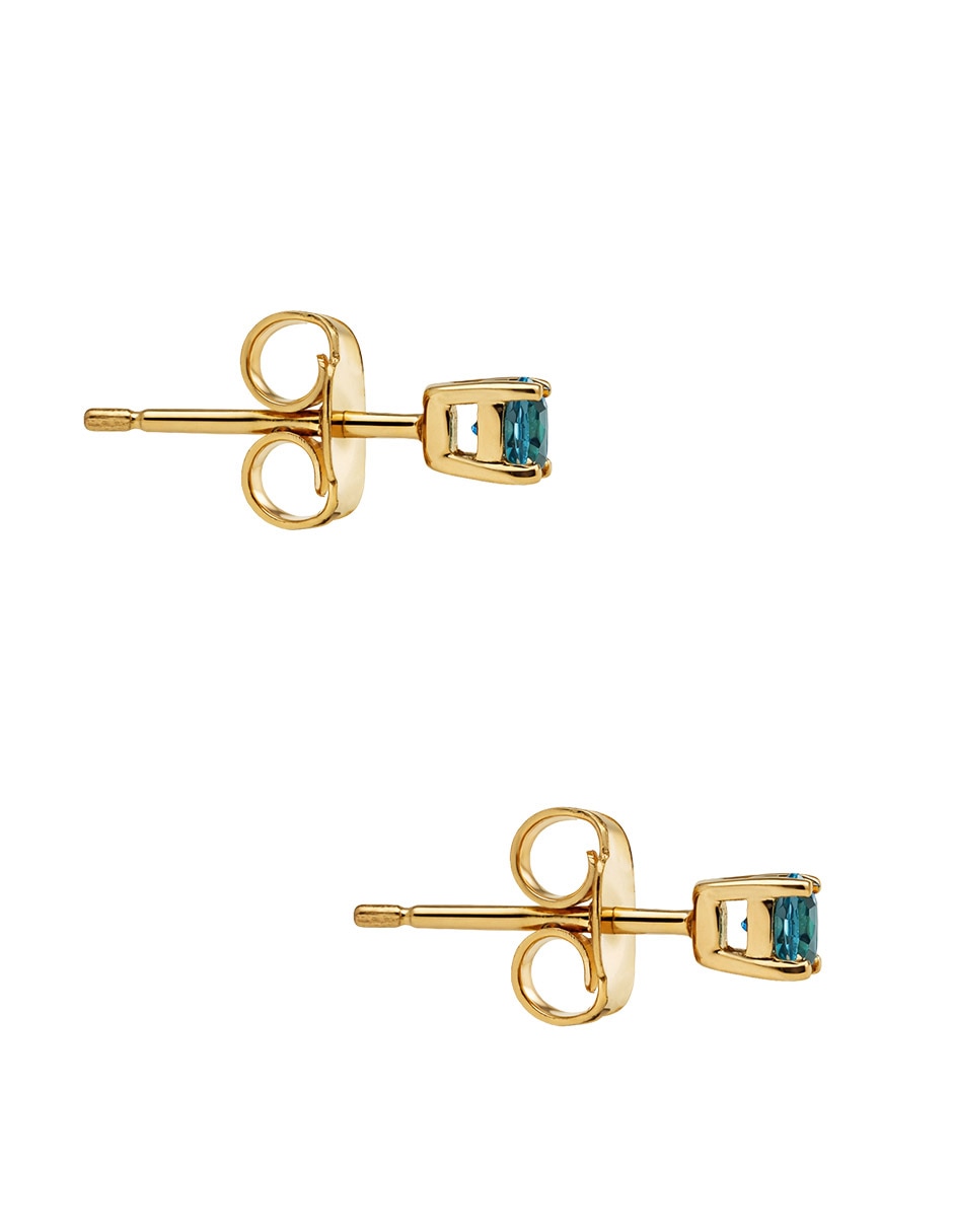 Aretes cortos de oro 14 K con acabado brillante Topacio Azul Londondres 3