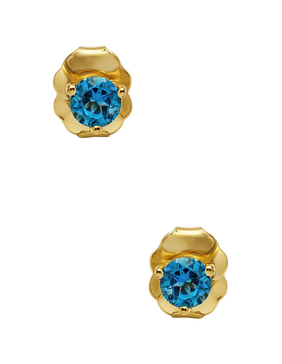 Aretes cortos de oro 14 K con acabado brillante topacio