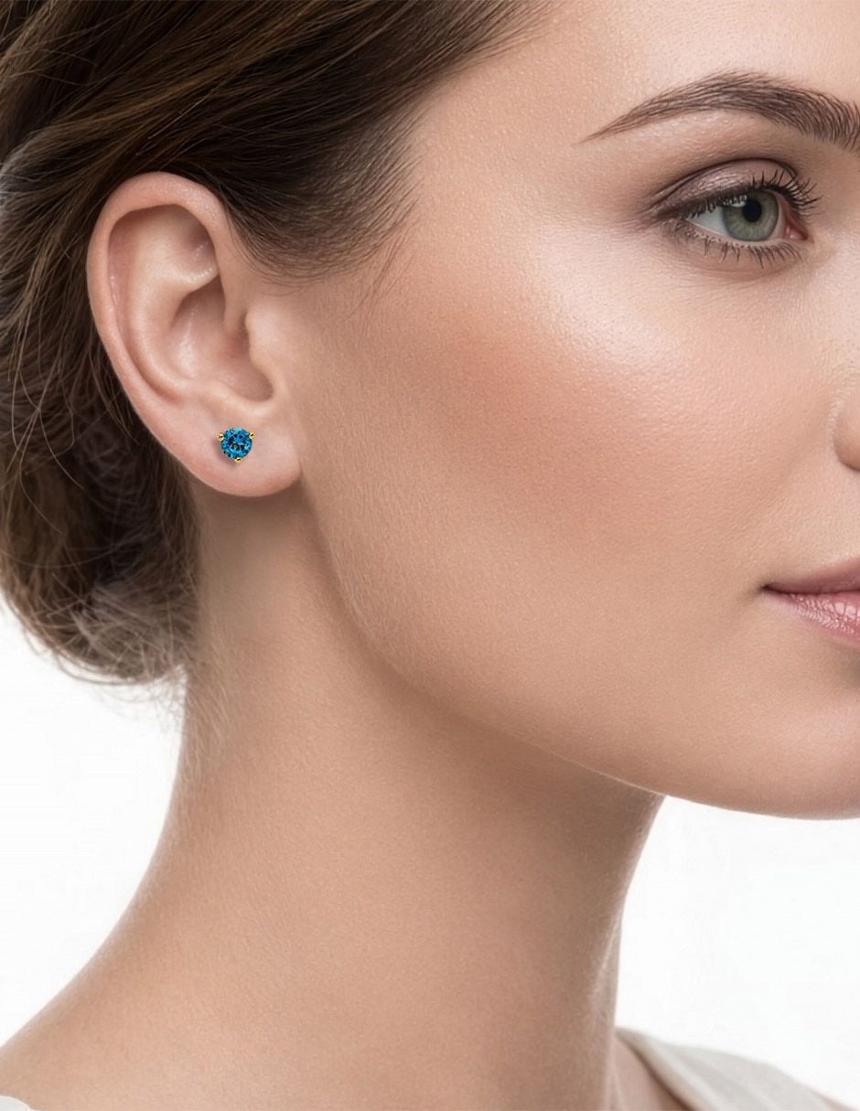 Aretes cortos de oro 14 K con acabado brillante topacio 4