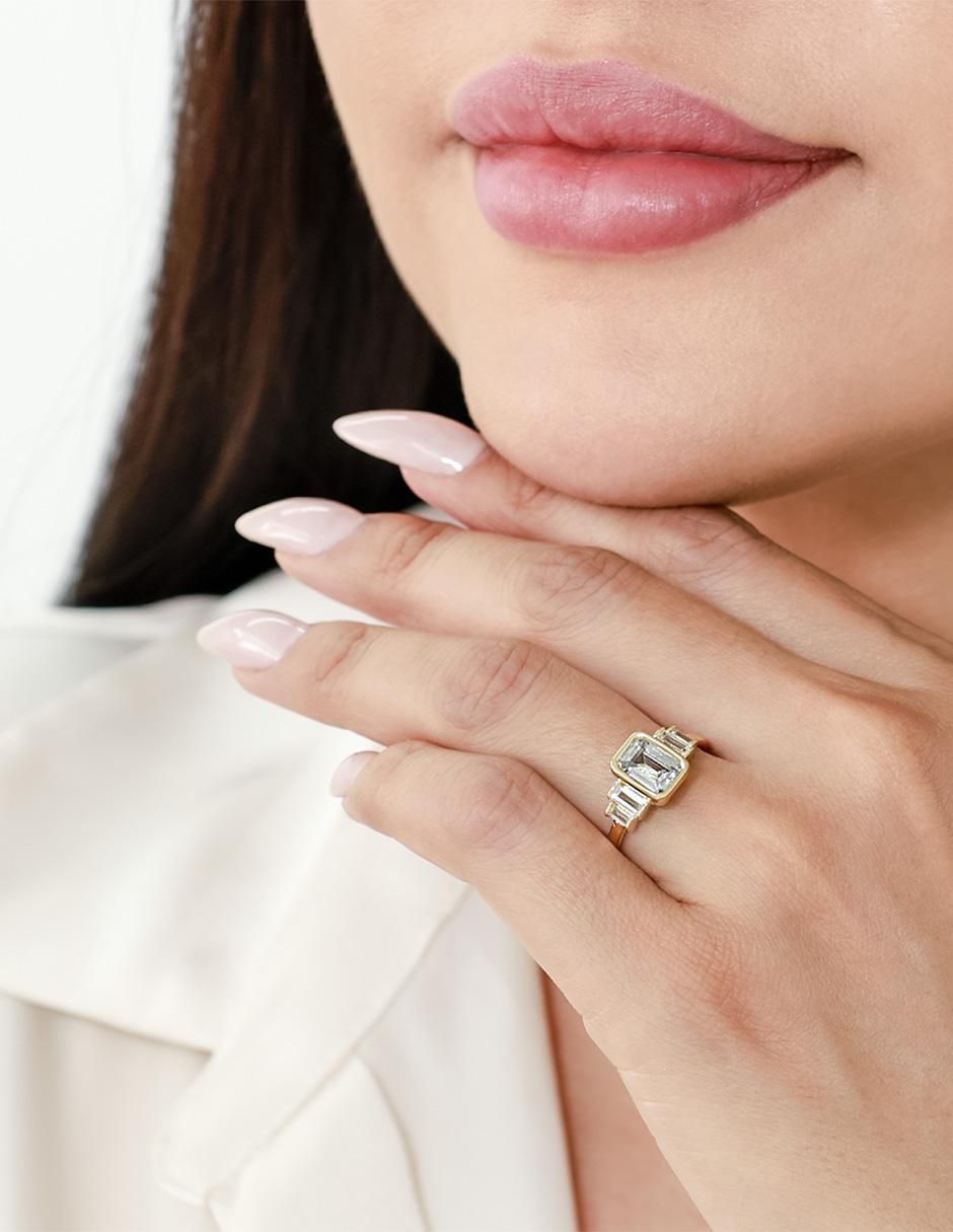 Anillo de compromiso "de" oro 14 k abba joyas sin familia zirconia