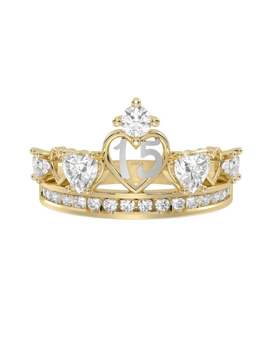 Anillo de corona 10 k de oro zirconia brillante