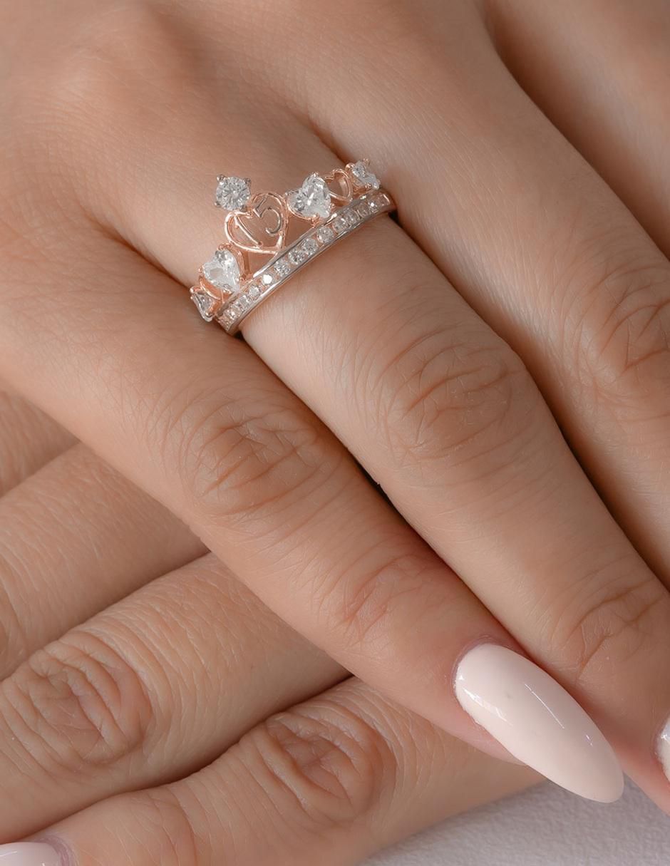 Anillo de corona 14 k de oro zirconia brillante 3