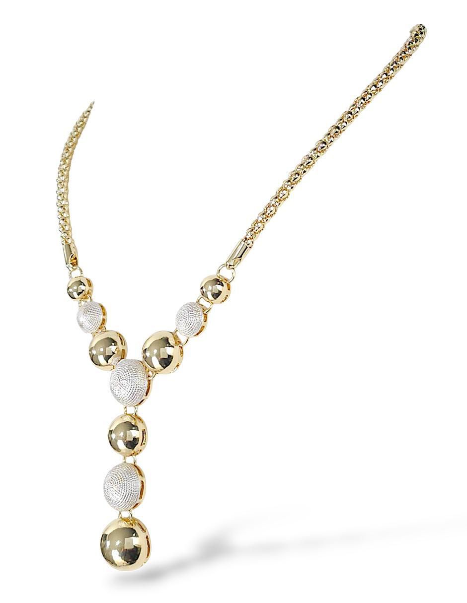 Collar, pulsera, anillo y aretes de bola con acabado baño de oro 18 K 3