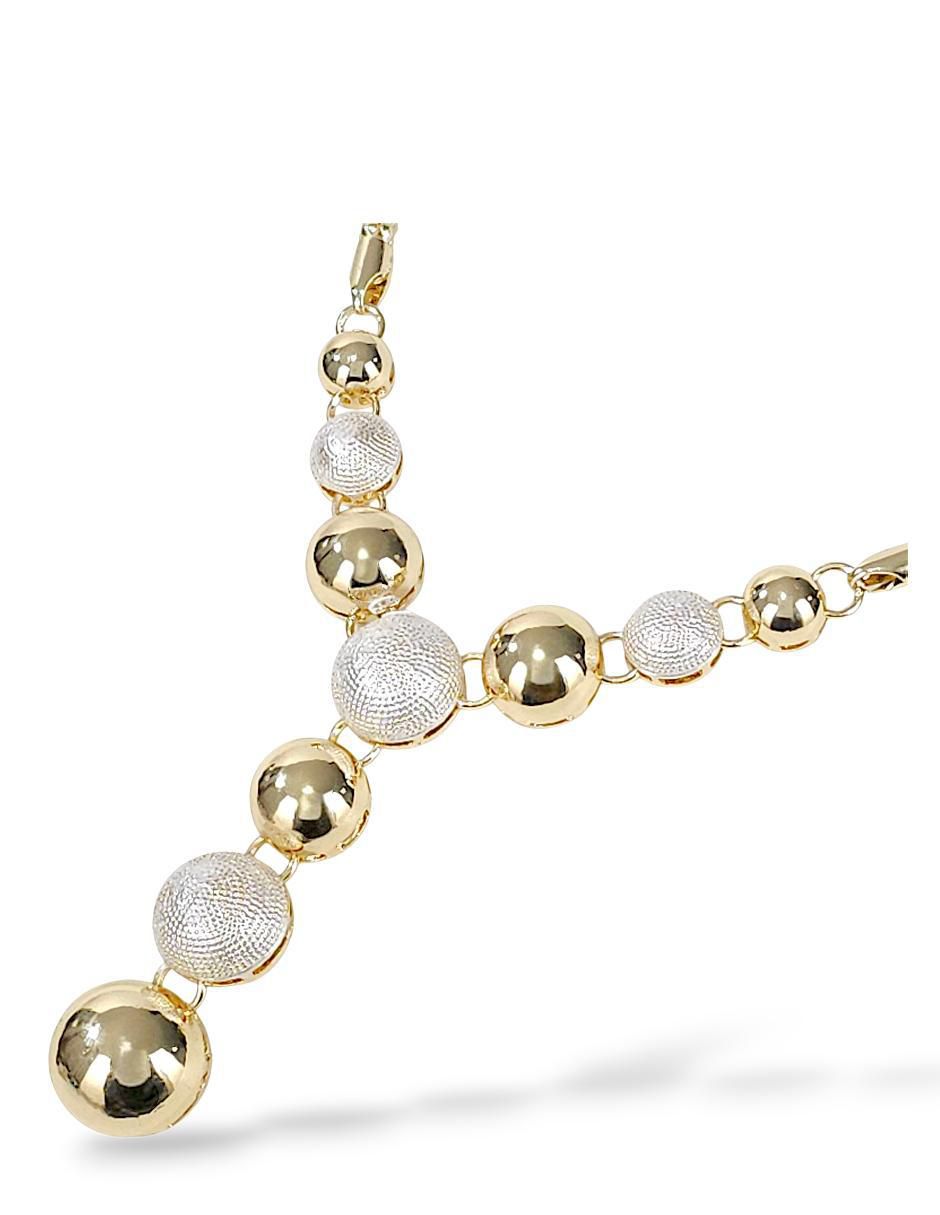 Collar, pulsera, anillo y aretes de bola con acabado baño de oro 18 K 4