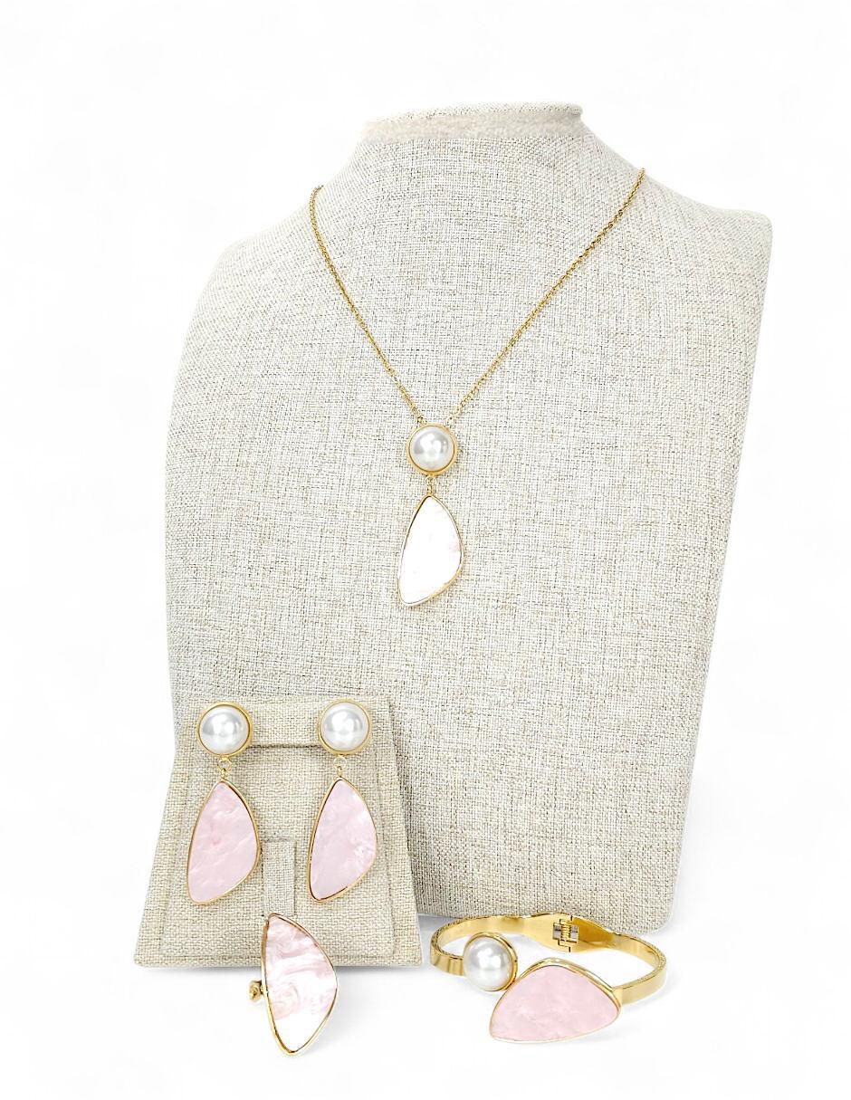 Collar, pulsera, anillo y aretes de perla de cristal 11
