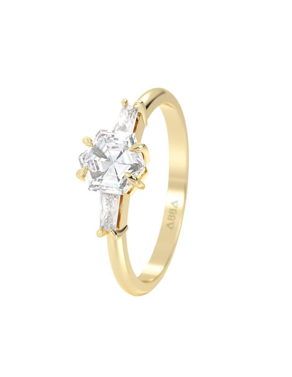 Anillo de compromiso "de" oro 14 k abba joyas sin familia zirconia