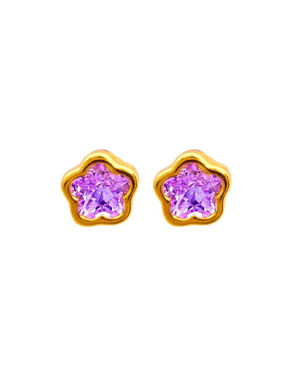 Broqueles de flor de oro 10 k con acabado pavé zirconia Broqueles de flor de oro 10 k con acabado pavé zirconia