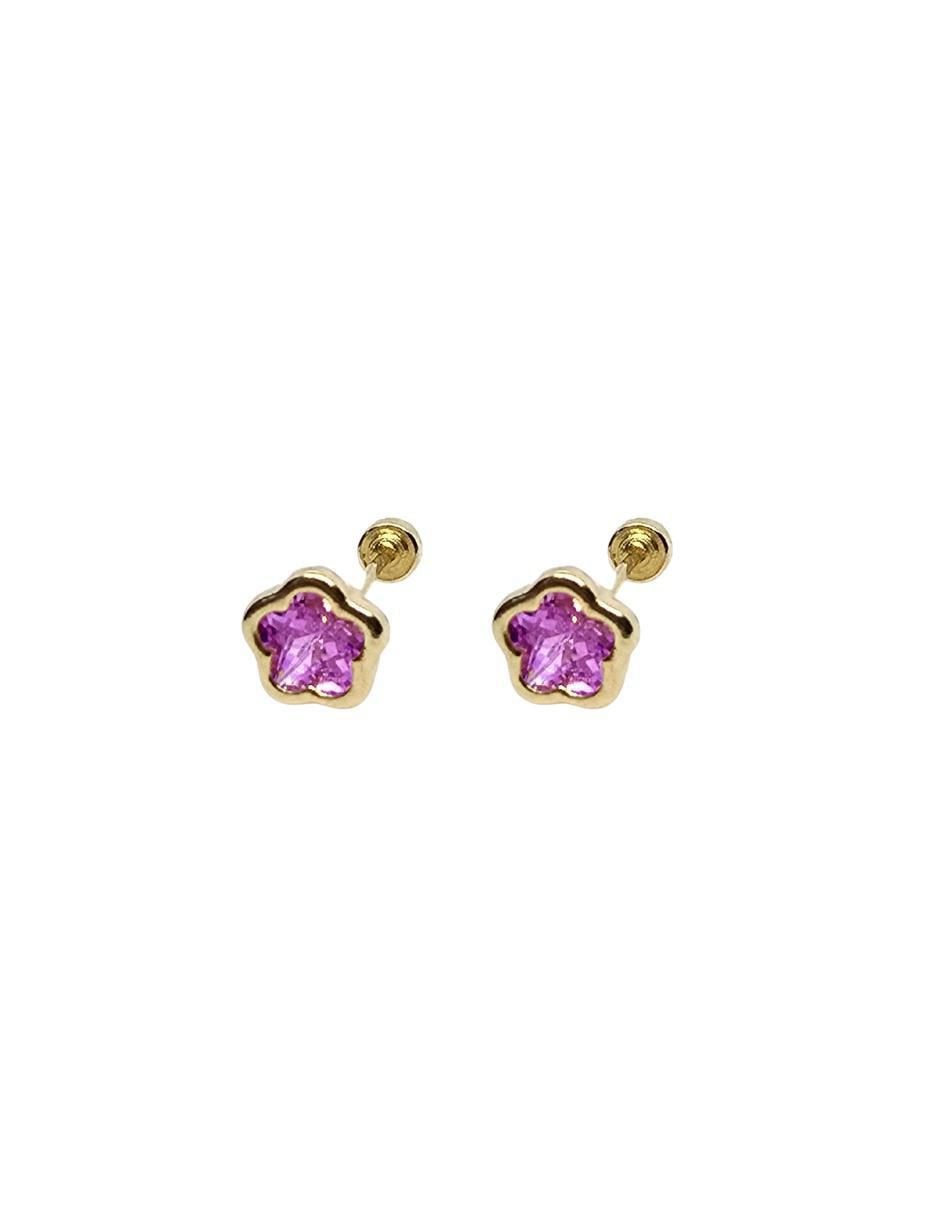 Broqueles de flor de oro 10 k con acabado pavé zirconia 2