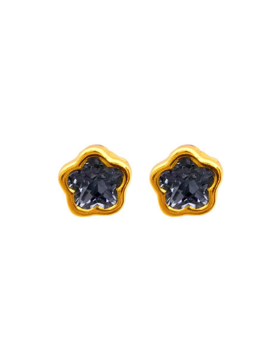 Broqueles de flor de oro 10 k con acabado pavé zirconia