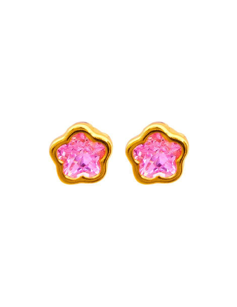 Broqueles de flor de oro 14 k con acabado pavé zirconia