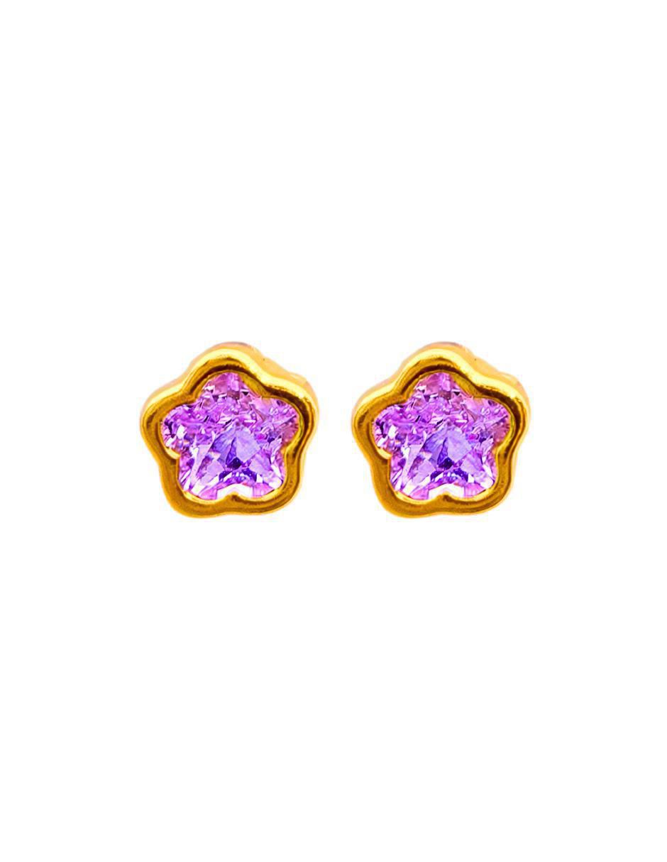 Broqueles de flor de oro 14 k con acabado pavé zirconia