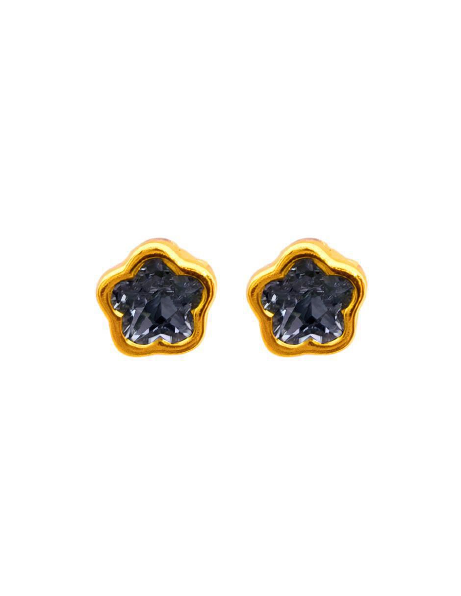Broqueles de flor de oro 14 k con acabado pavé zirconia