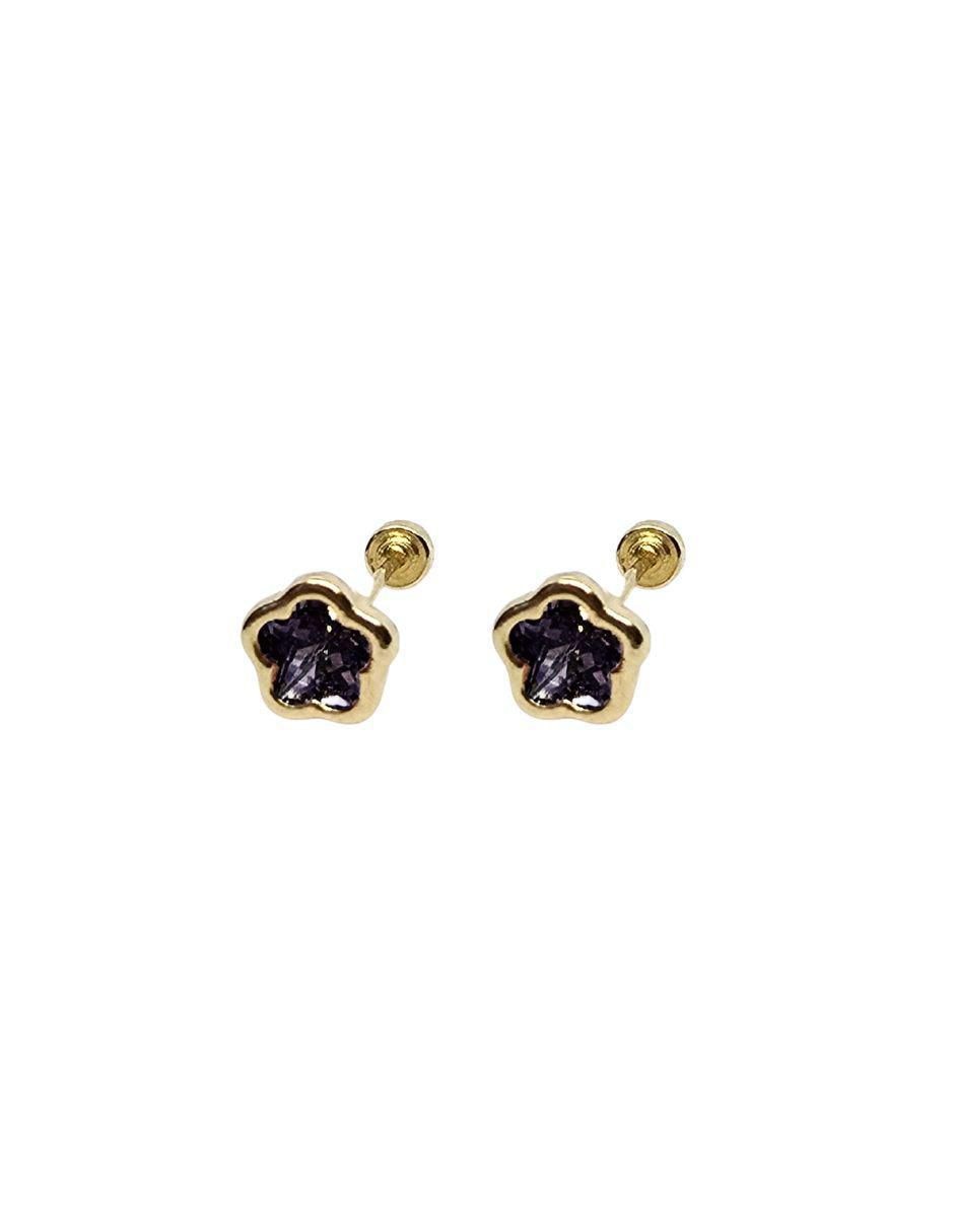 Broqueles de flor de oro 14 k con acabado pavé zirconia 3