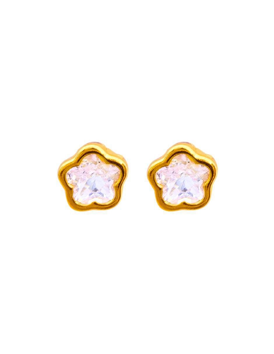 Broqueles de flor de oro 14 k con acabado pavé zirconia