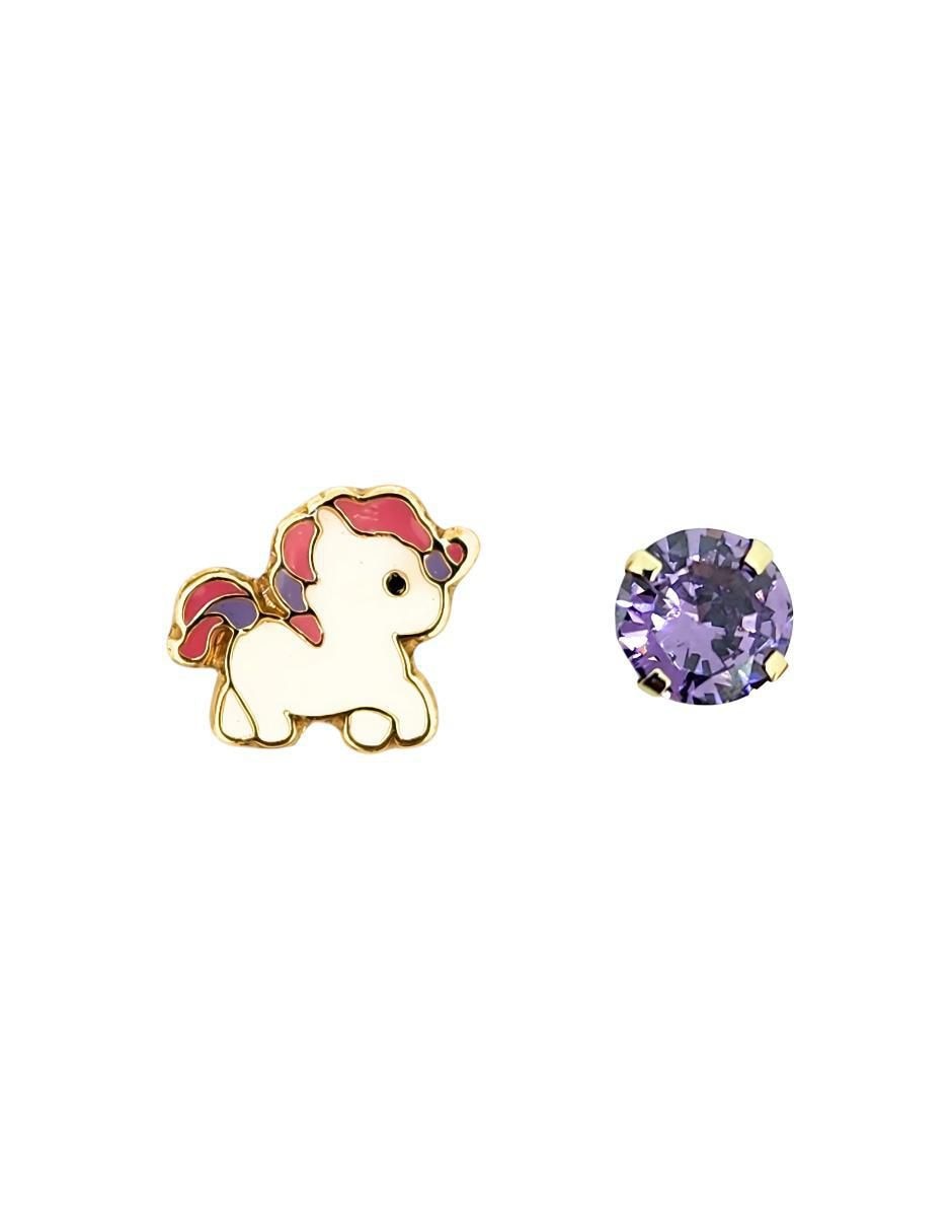 Broqueles de unicornio de Oro amarillo 10 K con acabado esmaltado zirconia Broqueles de unicornio de Oro amarillo 10 K con acabado esmaltado zirconia