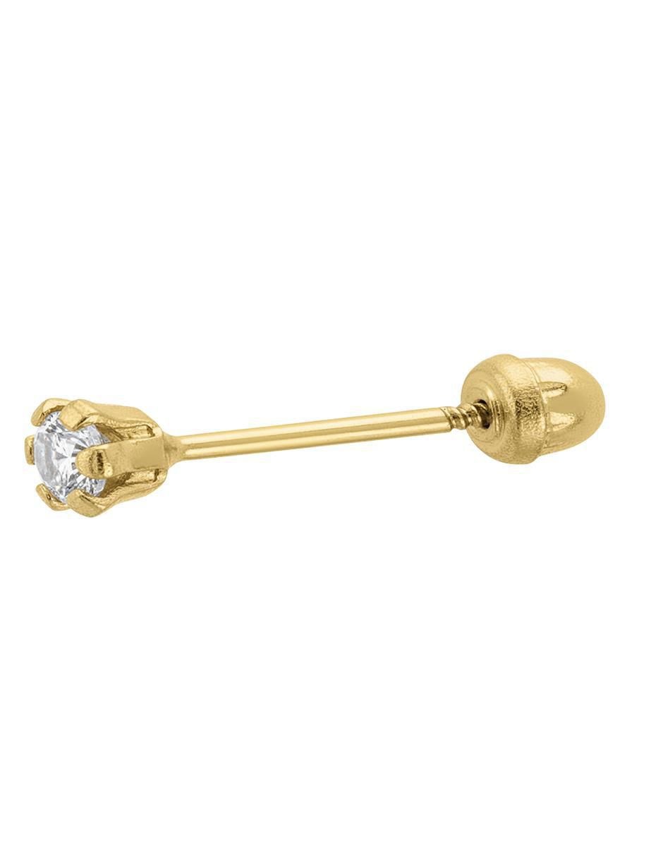 Broquel redondo de oro 10 K con acabado brillante zirconia 2