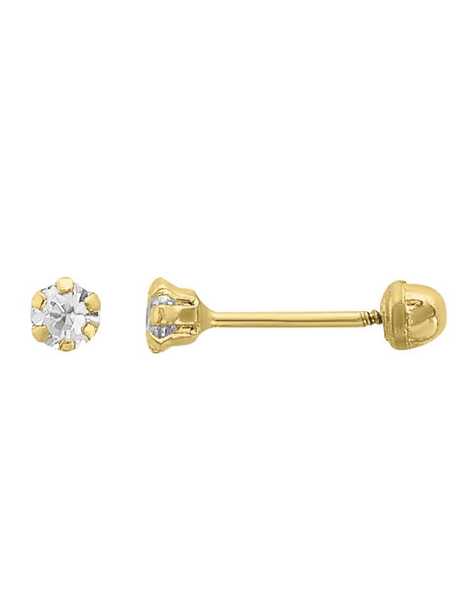 Broquel redondo de oro 10 K con acabado brillante zirconia 4