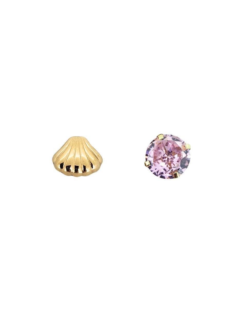 Broqueles de concha de oro amarillo 10 con acabado pulido zirconia Broqueles de concha de oro amarillo 10 con acabado pulido zirconia