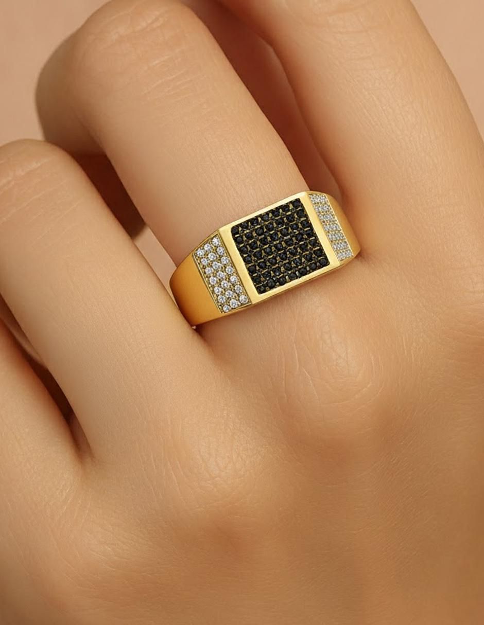 Anillo cuadrado 10 k de oro ónix brillante 4