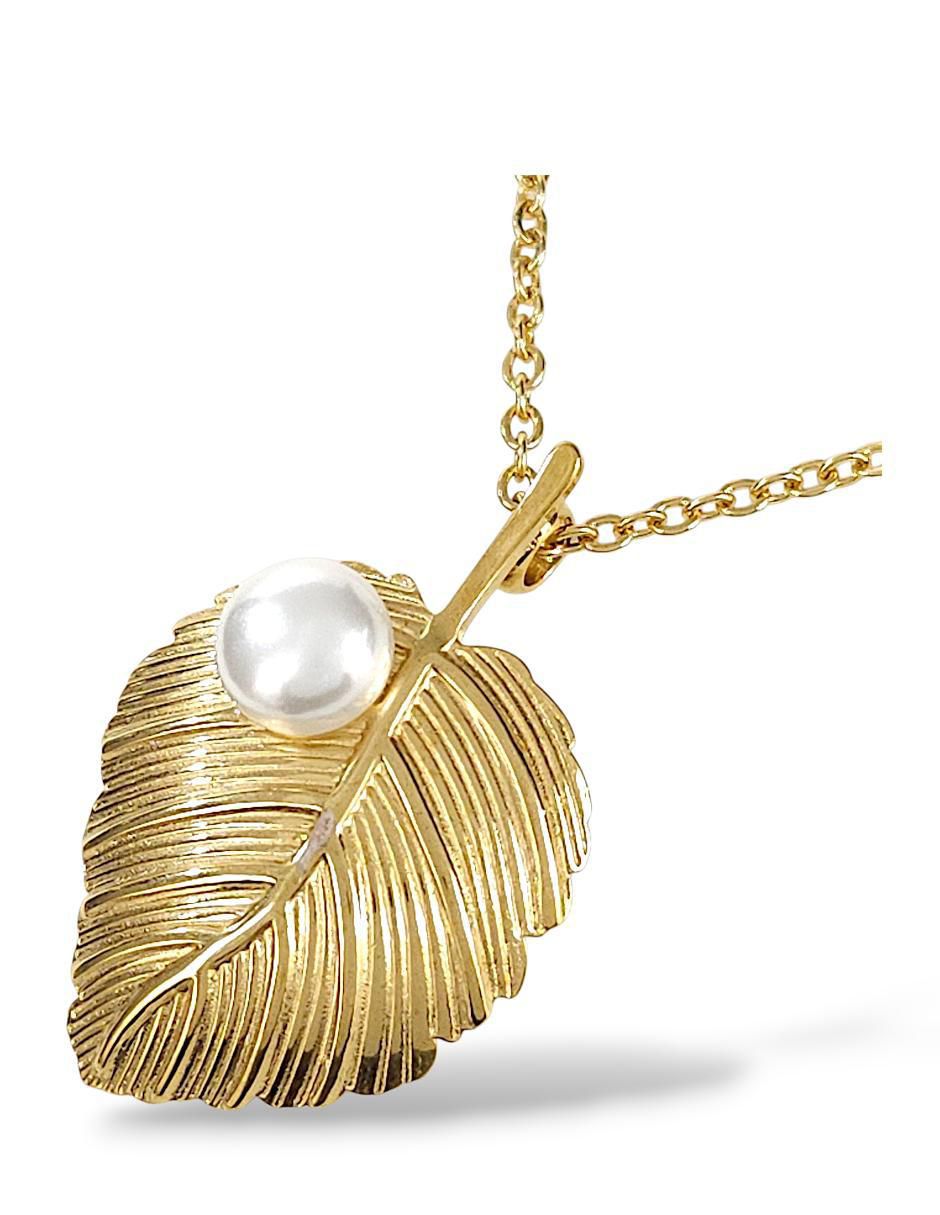 Collar, pulsera, anillo y arete de hoja perla de cristal 4