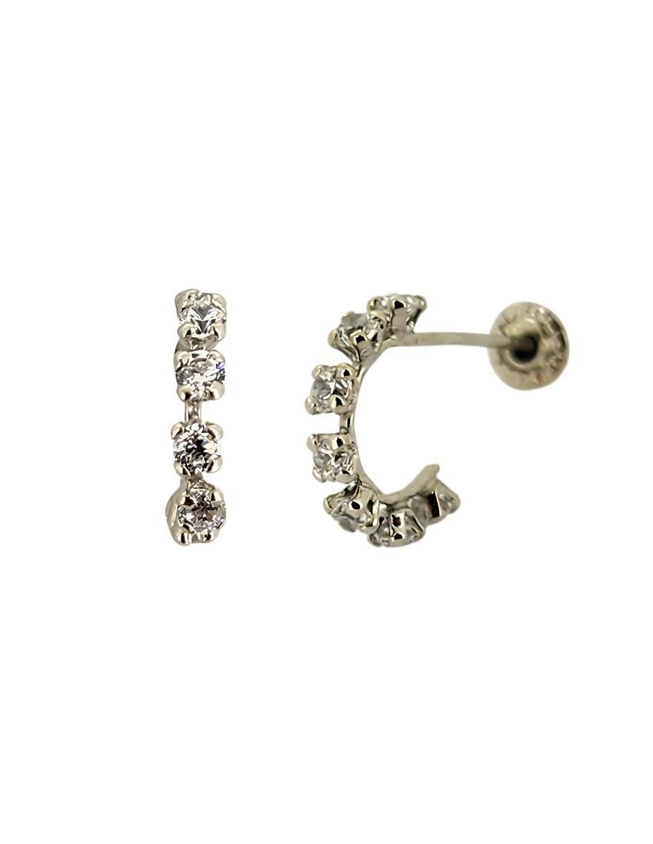 Broqueles de oro blanco 10 K con acabado pavé zirconia Broqueles de oro blanco 10 K con acabado pavé zirconia