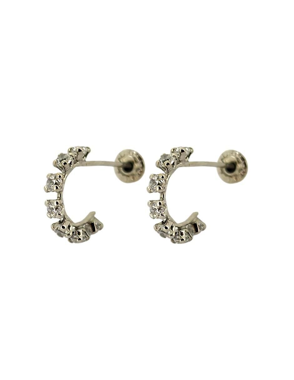 Broqueles de oro blanco 10 K con acabado pavé zirconia 3