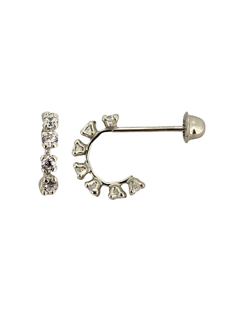 Broqueles de oro blanco 10 K con acabado pavé zirconia 5