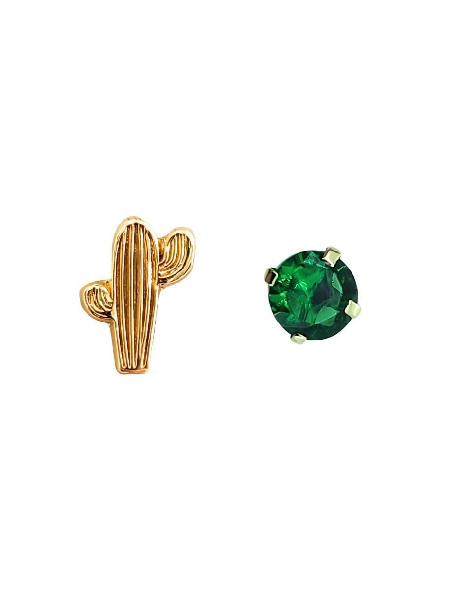 Broqueles de cactus de oro amarillo 10 K con acabado texturizado zirconia