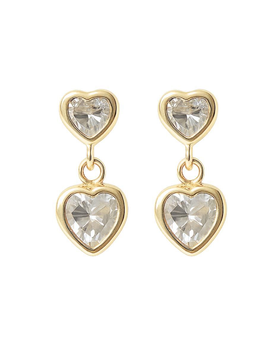 Aretes cortos de corazón de oro 10 K con acabado brillante zirconia 1