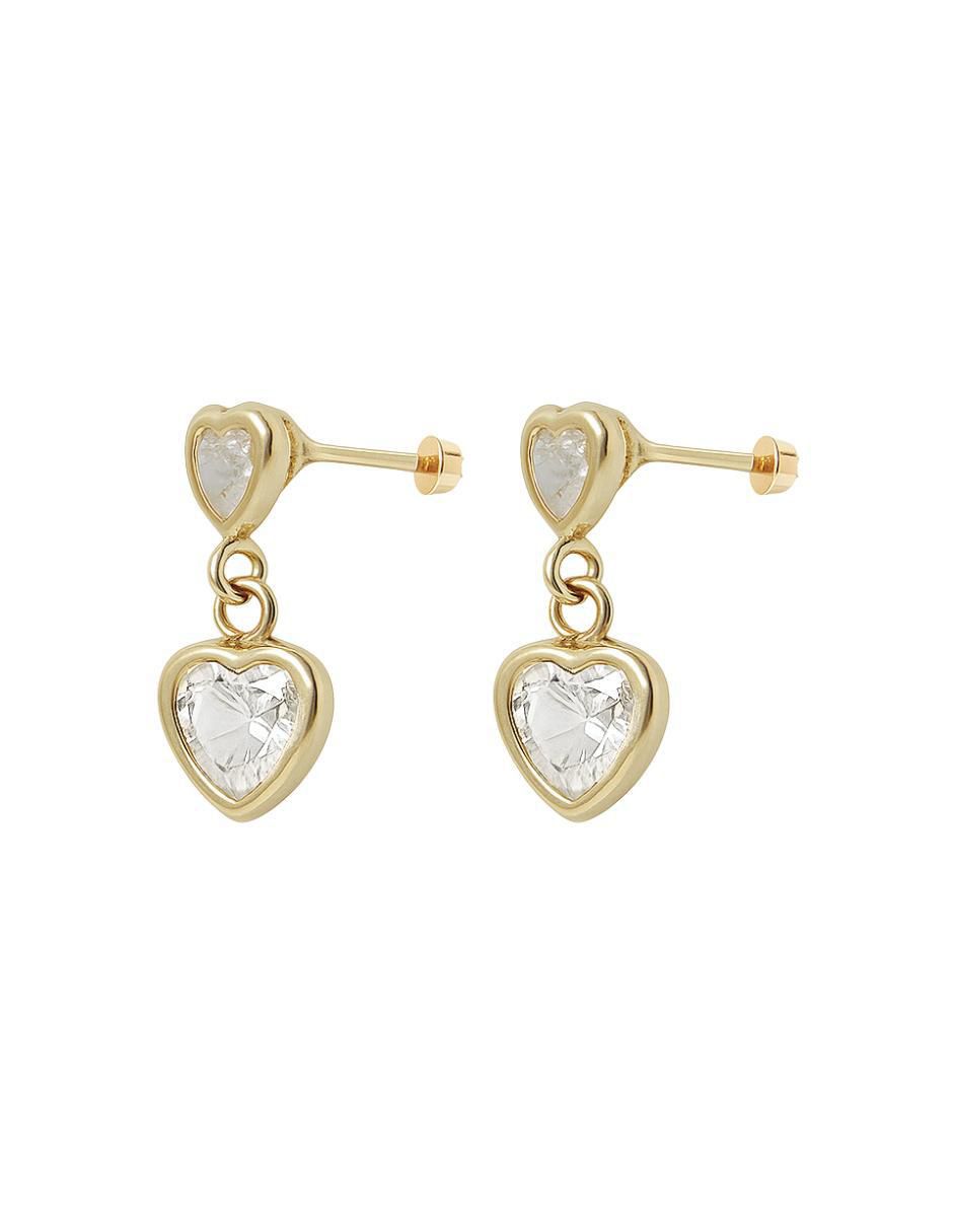 Aretes cortos de corazón de oro 10 K con acabado brillante zirconia