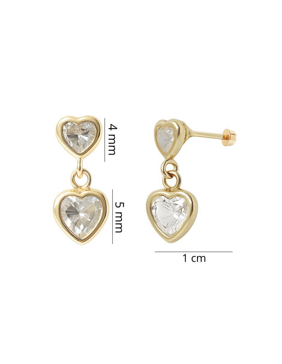 Aretes cortos de corazón de oro 10 K con acabado brillante zirconia