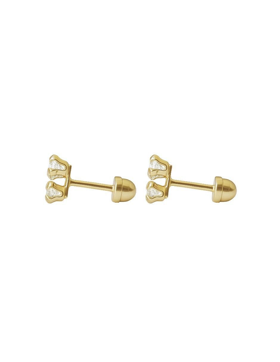 Broqueles redonda de oro 10 con acabado brillante zirconia 2
