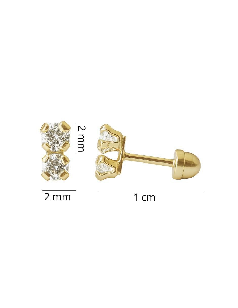Broqueles redonda de oro 10 con acabado brillante zirconia 4