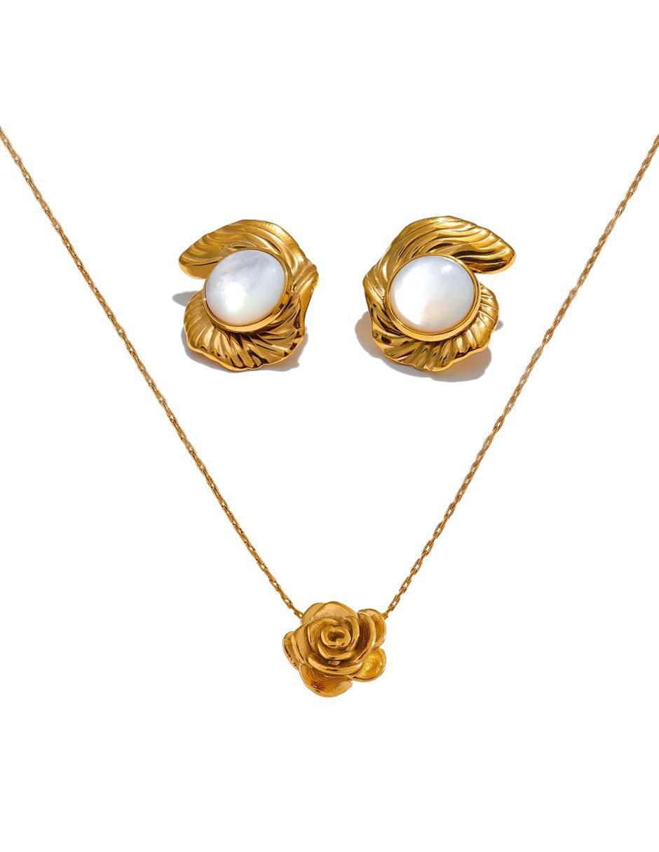 Aretes y collar de flor Joyería del Alma cuarzo