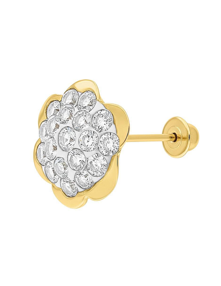 Broqueles de flor de oro 10 K con acabado brillante zirconia 2