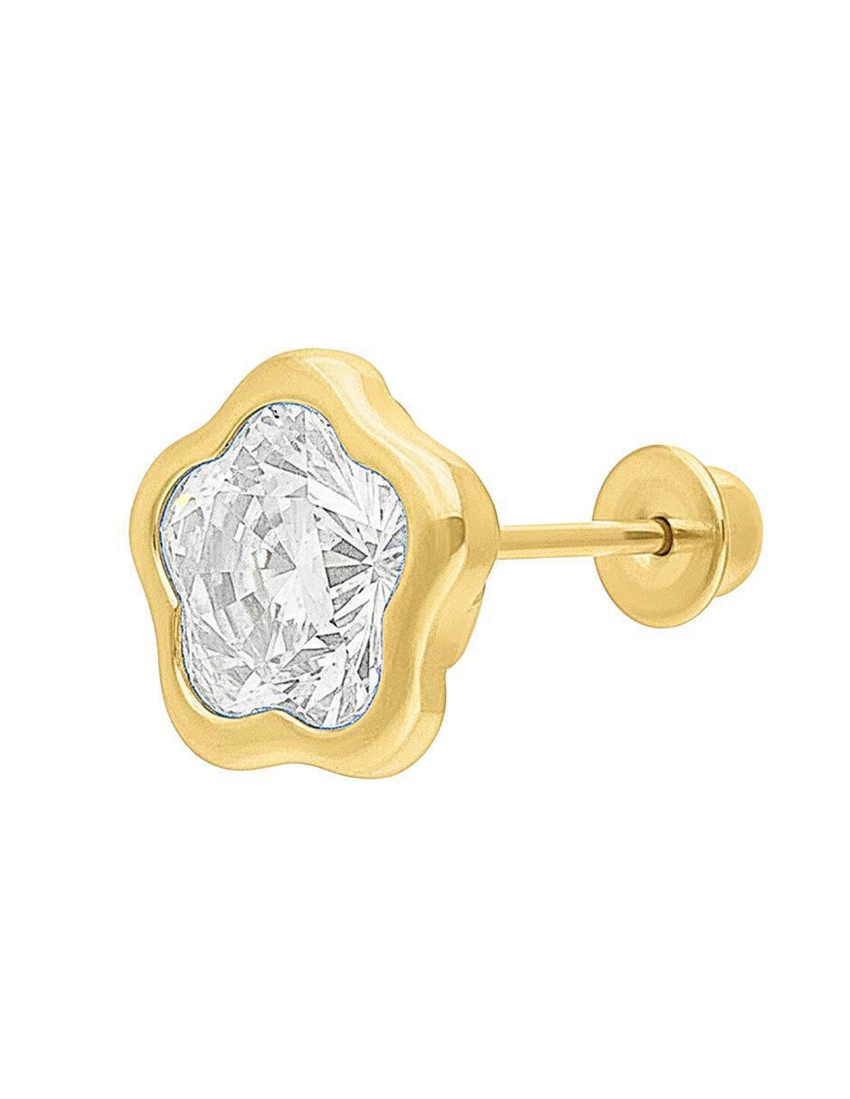 Broqueles de flor de oro 10 K con acabado brillante zirconia 3