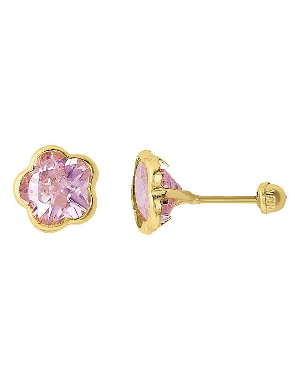 Broqueles de flor de oro 10 K con acabado brillante zirconia 4