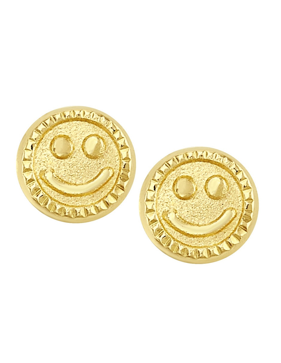 Broqueles de carita feliz  de oro 10 k con acabado pulido zirconia 3